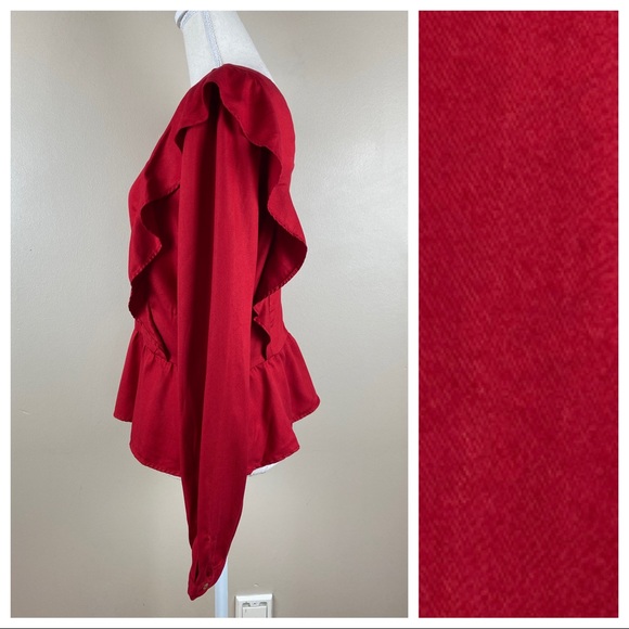 NWOT. Zara Poplin Red Frill Shoulder Top. Size M. - Picture 2 of 8